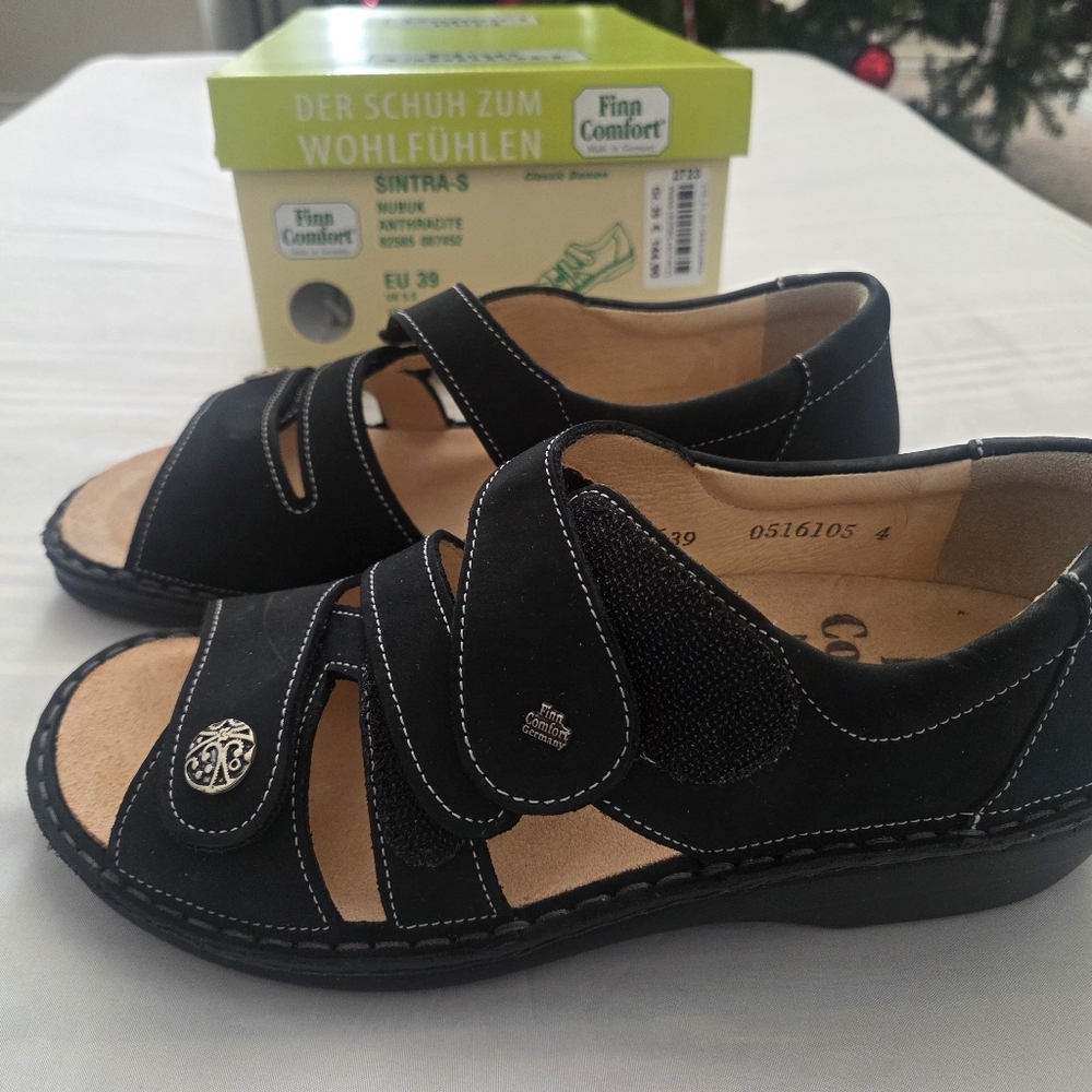 Finn Comfort Black Nubuck Leather Sandals - Picture 5 of 6